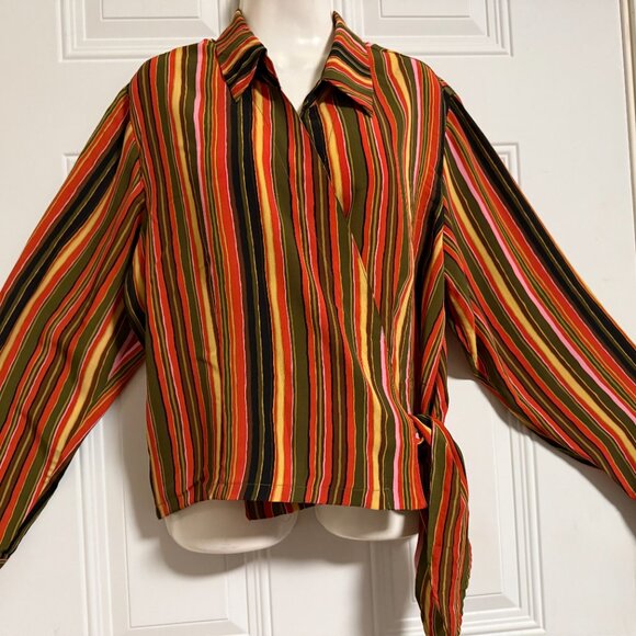 San Andre Striped Multicolor Button-Up Blouse SZ 14 Sophisticated Chic Goblincor - Picture 2 of 7